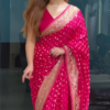 Rani Pink Zari & Sequins Work Raw Silk Saree - Image 3